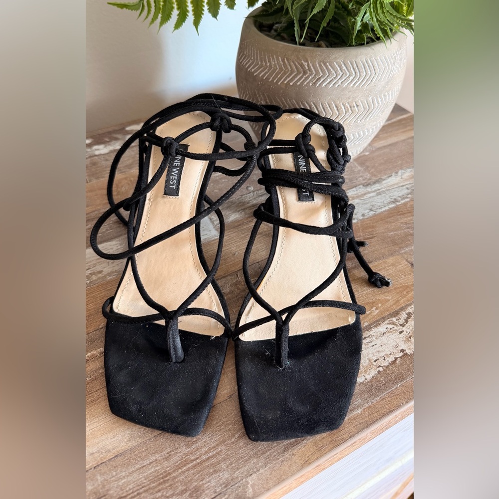 Nine West Black Strappy Sandals - Yarin Ankle Wrap